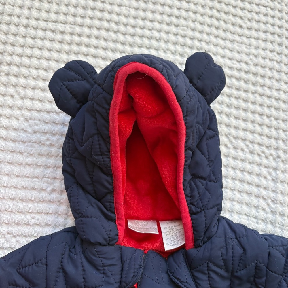 Koala Baby Navy Star Quilted Snowsuit Bear Ear Hood Bunting One Piece: 6-9M - Picture 3 of 5